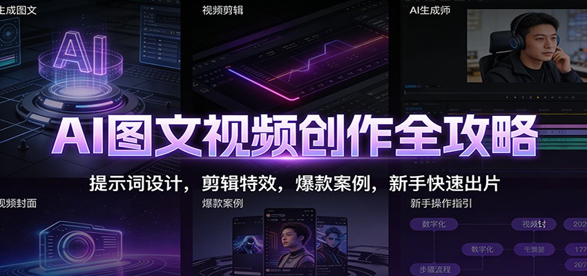 AI图文视频创作全攻略：提示词设计，剪辑特效，爆款案例，新手快速出片瀚萌资源网-网赚网-网赚项目网-虚拟资源网-国学资源网-易学资源网-本站有全网最新网赚项目-易学课程资源-中医课程资源的在线下载网站！瀚萌资源网
