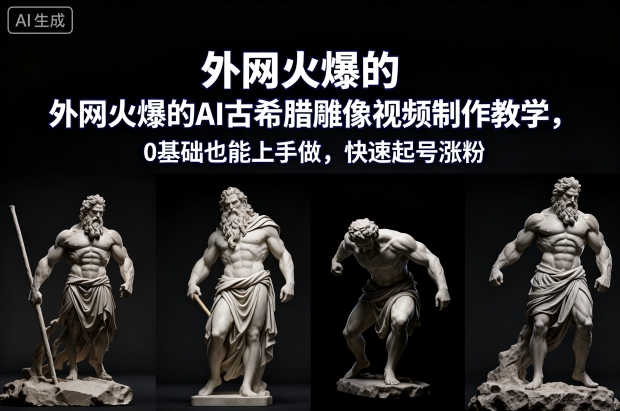 外网火爆的AI古希腊雕像视频制作教学，0基础也能上手做，快速起号涨粉瀚萌资源网-网赚网-网赚项目网-虚拟资源网-国学资源网-易学资源网-本站有全网最新网赚项目-易学课程资源-中医课程资源的在线下载网站！瀚萌资源网