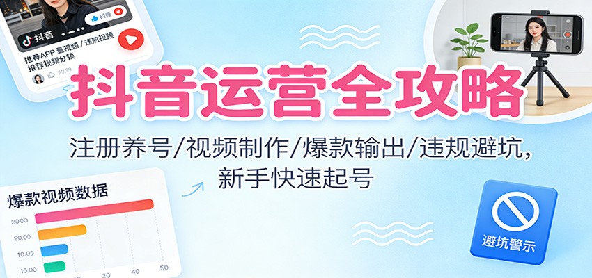 抖音运营全攻略：注册养号/视频制作/爆款输出/违规避坑，新手快速起号瀚萌资源网-网赚网-网赚项目网-虚拟资源网-国学资源网-易学资源网-本站有全网最新网赚项目-易学课程资源-中医课程资源的在线下载网站！瀚萌资源网