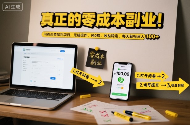 真正的零成本副业！问卷调查暴利项目，无脑操作，纯0撸，收益稳定，每天轻松日入100+【揭秘】瀚萌资源网-网赚网-网赚项目网-虚拟资源网-国学资源网-易学资源网-本站有全网最新网赚项目-易学课程资源-中医课程资源的在线下载网站！瀚萌资源网