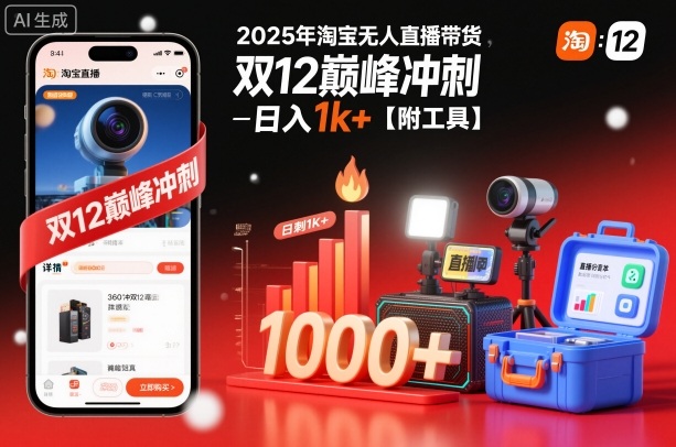 2025年淘宝无人直播带货，冲刺双12，日入1k+【附工具】【揭秘】瀚萌资源网-网赚网-网赚项目网-虚拟资源网-国学资源网-易学资源网-本站有全网最新网赚项目-易学课程资源-中医课程资源的在线下载网站！瀚萌资源网
