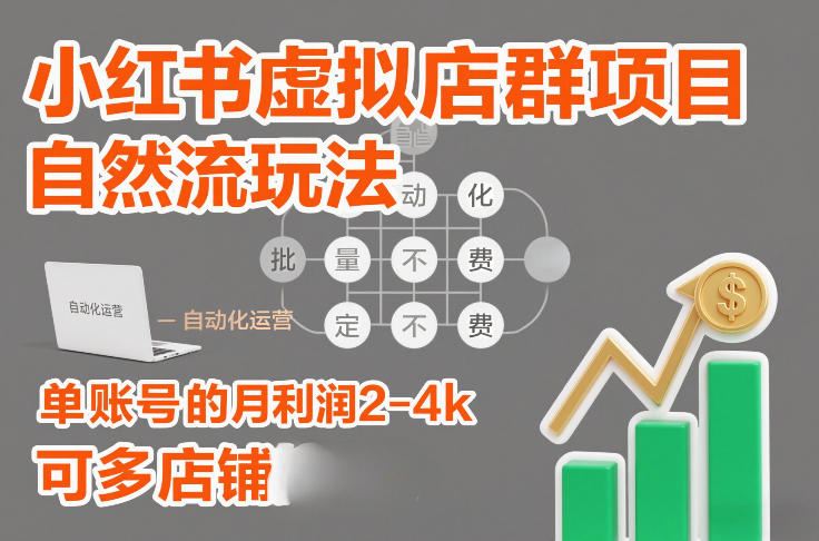 小红书虚拟店群项目，自然流玩法，批量自动化，稳定不费号，单账号的月利润2-4k，可多店矩阵瀚萌资源网-网赚网-网赚项目网-虚拟资源网-国学资源网-易学资源网-本站有全网最新网赚项目-易学课程资源-中医课程资源的在线下载网站！瀚萌资源网