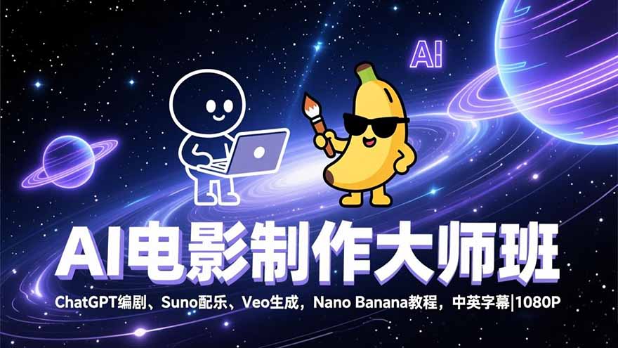 （17011期）AI电影制作大师班：ChatGPT编剧、Suno配乐、Veo生成，Nano Banana教程，中英字幕|1080P瀚萌资源网-网赚网-网赚项目网-虚拟资源网-国学资源网-易学资源网-本站有全网最新网赚项目-易学课程资源-中医课程资源的在线下载网站！瀚萌资源网