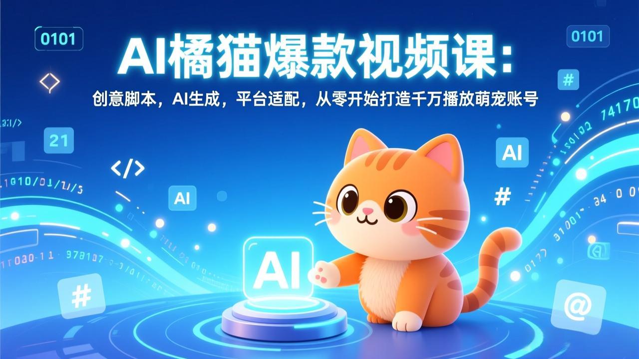 （17091期）AI橘猫爆款视频课：创意脚本，AI生成，平台适配，从零开始打造千万播放萌宠账号瀚萌资源网-网赚网-网赚项目网-虚拟资源网-国学资源网-易学资源网-本站有全网最新网赚项目-易学课程资源-中医课程资源的在线下载网站！瀚萌资源网