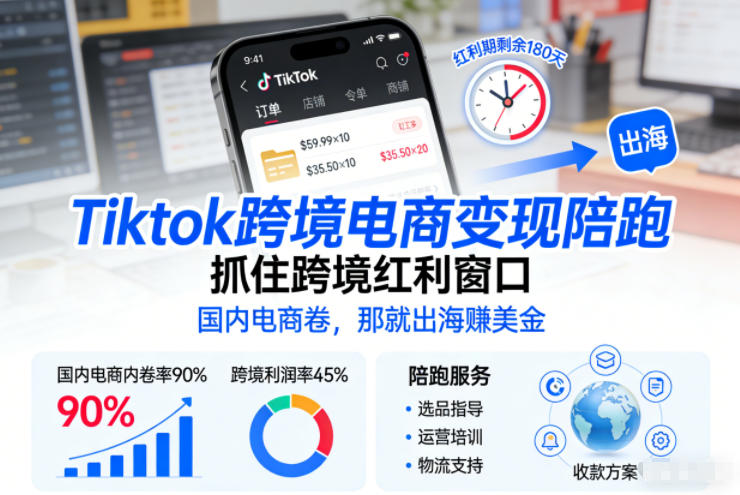 Tiktok跨境电商变现陪跑，抓住跨境红利窗口，国内电商卷，那就出海賺美金瀚萌资源网-网赚网-网赚项目网-虚拟资源网-国学资源网-易学资源网-本站有全网最新网赚项目-易学课程资源-中医课程资源的在线下载网站！瀚萌资源网