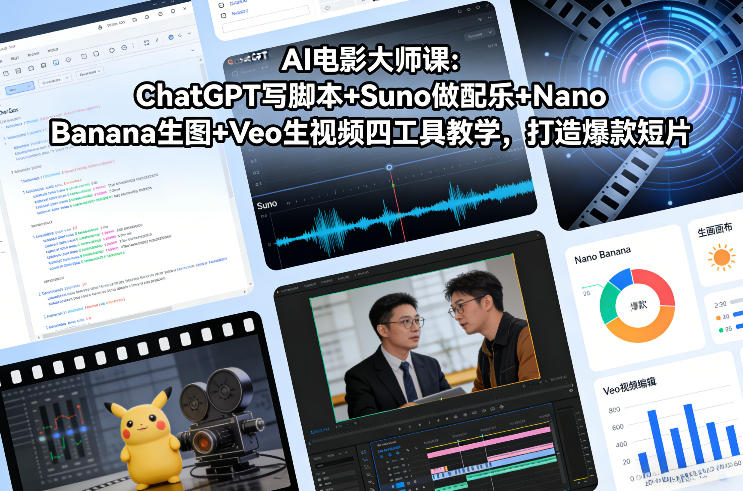 AI电影大师课：ChatGPT写脚本+Suno做配乐+Nano Banana生图+Veo生视频，打造爆款短片瀚萌资源网-网赚网-网赚项目网-虚拟资源网-国学资源网-易学资源网-本站有全网最新网赚项目-易学课程资源-中医课程资源的在线下载网站！瀚萌资源网