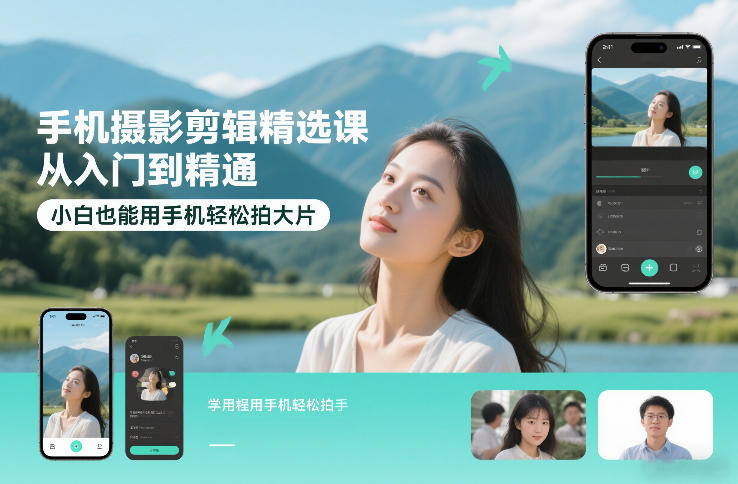 手机摄影剪辑精选课，从入门到精通，小白也能用手机轻松拍大片瀚萌资源网-网赚网-网赚项目网-虚拟资源网-国学资源网-易学资源网-本站有全网最新网赚项目-易学课程资源-中医课程资源的在线下载网站！瀚萌资源网