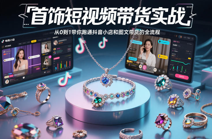首饰短视频带货实战，从0到1带你跑通抖音小店和图文带货的全流程瀚萌资源网-网赚网-网赚项目网-虚拟资源网-国学资源网-易学资源网-本站有全网最新网赚项目-易学课程资源-中医课程资源的在线下载网站！瀚萌资源网