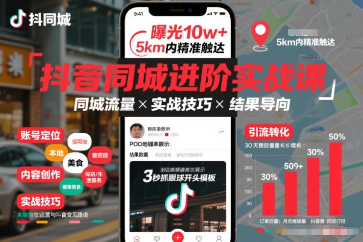 抖音同城进阶实战课，助你同城流量拿到结果瀚萌资源网-网赚网-网赚项目网-虚拟资源网-国学资源网-易学资源网-本站有全网最新网赚项目-易学课程资源-中医课程资源的在线下载网站！瀚萌资源网