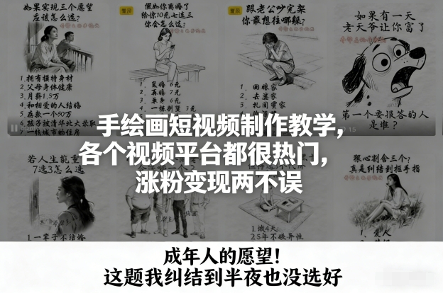 手绘画短视频制作教学，各个视频平台都很热门，涨粉变现两不误瀚萌资源网-网赚网-网赚项目网-虚拟资源网-国学资源网-易学资源网-本站有全网最新网赚项目-易学课程资源-中医课程资源的在线下载网站！瀚萌资源网