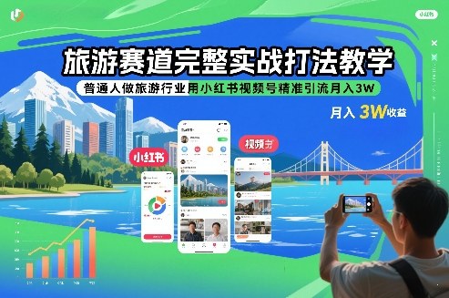 旅游赛道完整实战打法教学，普通人做旅游行业用小红书视频号精准引流月入3W瀚萌资源网-网赚网-网赚项目网-虚拟资源网-国学资源网-易学资源网-本站有全网最新网赚项目-易学课程资源-中医课程资源的在线下载网站！瀚萌资源网