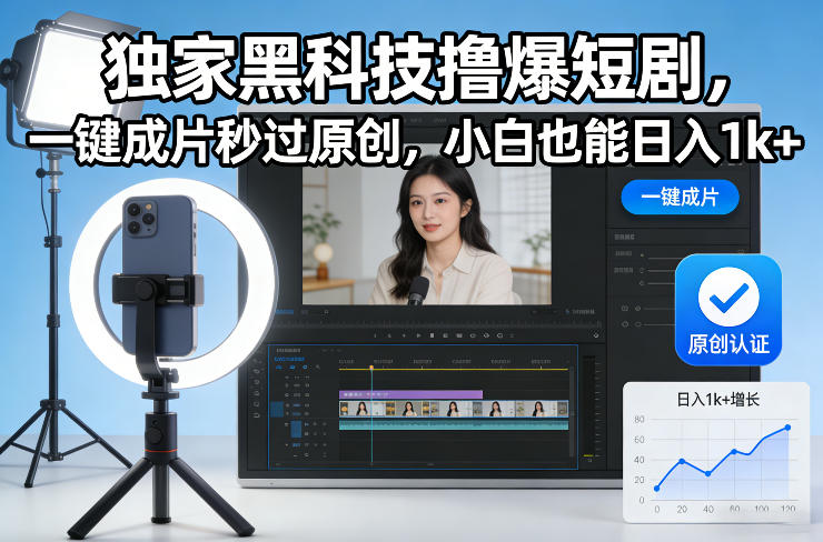 独家黑科技撸爆短剧,一键成片秒过原创,小白也能日入1k+【揭秘】瀚萌资源网-网赚网-网赚项目网-虚拟资源网-国学资源网-易学资源网-本站有全网最新网赚项目-易学课程资源-中医课程资源的在线下载网站!瀚萌资源网