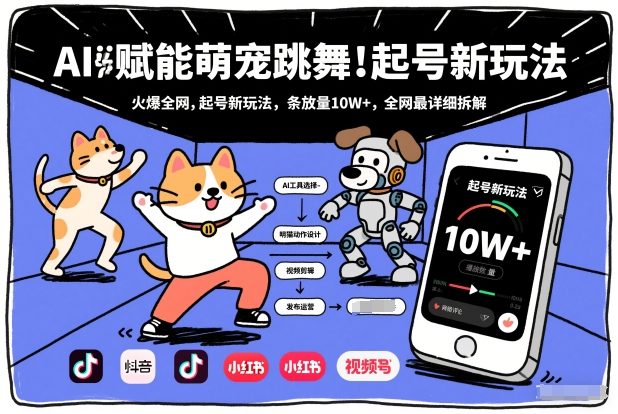 AI赋能萌宠跳舞，火爆全网，起号新玩法，条条播放量10W+，全网最详细拆解瀚萌资源网-网赚网-网赚项目网-虚拟资源网-国学资源网-易学资源网-本站有全网最新网赚项目-易学课程资源-中医课程资源的在线下载网站！瀚萌资源网