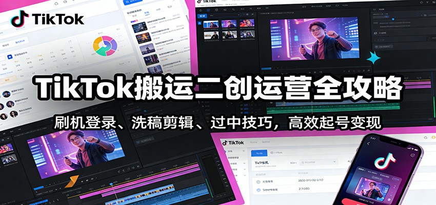 TikTok搬运二创运营全攻略：刷机登录、洗稿剪辑 、过中技巧，高效起号变现瀚萌资源网-网赚网-网赚项目网-虚拟资源网-国学资源网-易学资源网-本站有全网最新网赚项目-易学课程资源-中医课程资源的在线下载网站！瀚萌资源网
