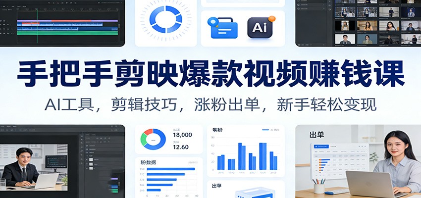 手把手剪映爆款视频赚钱课：AI工具，剪辑技巧，涨粉出单，新手轻松变现瀚萌资源网-网赚网-网赚项目网-虚拟资源网-国学资源网-易学资源网-本站有全网最新网赚项目-易学课程资源-中医课程资源的在线下载网站！瀚萌资源网