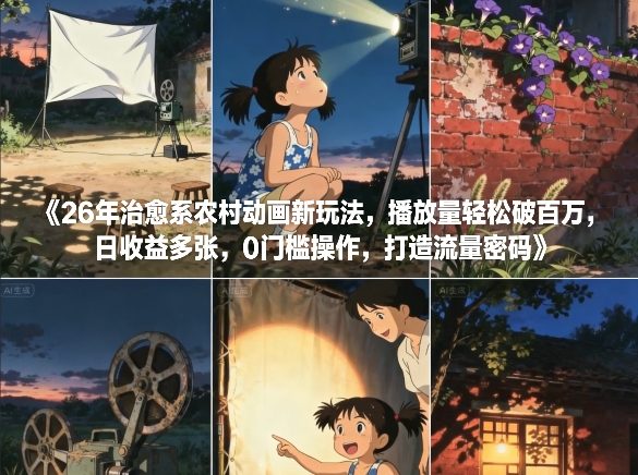 26年治愈系农村动画新玩法，播放量轻松破百万，日收益多张，0门槛操作，打造流量密码瀚萌资源网-网赚网-网赚项目网-虚拟资源网-国学资源网-易学资源网-本站有全网最新网赚项目-易学课程资源-中医课程资源的在线下载网站！瀚萌资源网