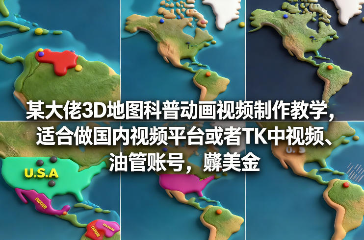 某大佬3D地图科普动画视频制作教学，适合做国内视频平台或者TK中视频、油管账号，賺美金瀚萌资源网-网赚网-网赚项目网-虚拟资源网-国学资源网-易学资源网-本站有全网最新网赚项目-易学课程资源-中医课程资源的在线下载网站！瀚萌资源网
