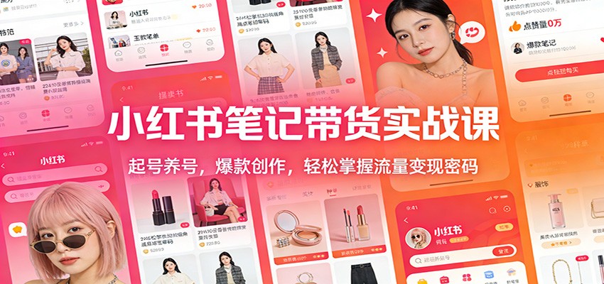 小红书笔记带货实战课：起号养号，爆款创作，轻松掌握流量变现密码瀚萌资源网-网赚网-网赚项目网-虚拟资源网-国学资源网-易学资源网-本站有全网最新网赚项目-易学课程资源-中医课程资源的在线下载网站！瀚萌资源网