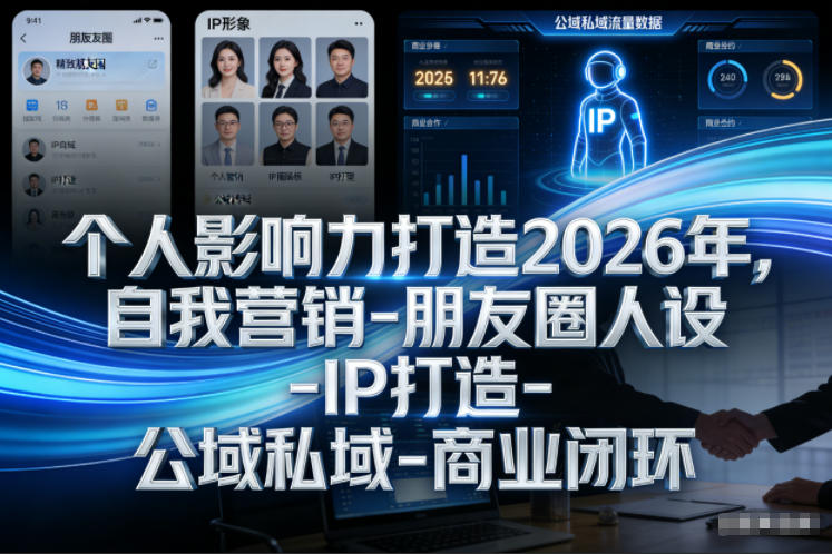 个人影响力打造2026年，自我营销-朋友圈人设-IP打造-公域私域-商业闭环瀚萌资源网-网赚网-网赚项目网-虚拟资源网-国学资源网-易学资源网-本站有全网最新网赚项目-易学课程资源-中医课程资源的在线下载网站！瀚萌资源网