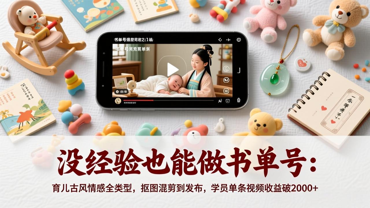 （17389期）没经验也能做书单号：育儿古风情感全类型，抠图混剪到发布，学员单条视频收益破2000+瀚萌资源网-网赚网-网赚项目网-虚拟资源网-国学资源网-易学资源网-本站有全网最新网赚项目-易学课程资源-中医课程资源的在线下载网站！瀚萌资源网