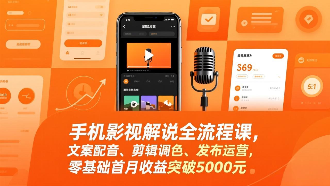 （17391期）手机影视解说全流程课，文案配音、剪辑调色、发布运营，零基础首月收益突破5000元瀚萌资源网-网赚网-网赚项目网-虚拟资源网-国学资源网-易学资源网-本站有全网最新网赚项目-易学课程资源-中医课程资源的在线下载网站！瀚萌资源网
