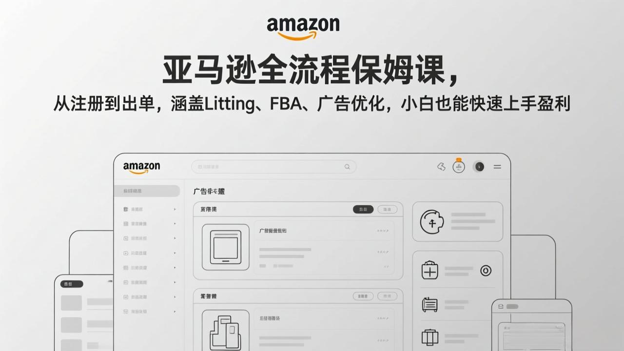 （17293期）亚马逊全流程保姆课，从注册到出单，涵盖Listing、FBA、广告优化，小白也能快速上手盈利瀚萌资源网-网赚网-网赚项目网-虚拟资源网-国学资源网-易学资源网-本站有全网最新网赚项目-易学课程资源-中医课程资源的在线下载网站！瀚萌资源网