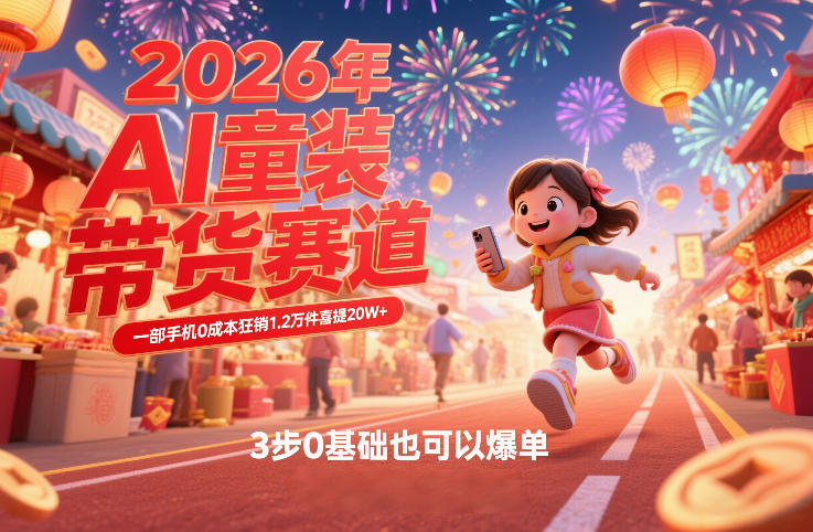 AI童装新春带货赛道，一部手机0成本狂销1.2万件喜提20W+，3步0基础也可以爆单瀚萌资源网-网赚网-网赚项目网-虚拟资源网-国学资源网-易学资源网-本站有全网最新网赚项目-易学课程资源-中医课程资源的在线下载网站！瀚萌资源网