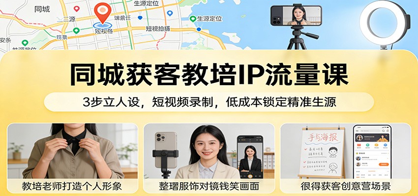 同城获客教培IP流量课：3步立人设，短视频录制，低成本锁定精准生源瀚萌资源网-网赚网-网赚项目网-虚拟资源网-国学资源网-易学资源网-本站有全网最新网赚项目-易学课程资源-中医课程资源的在线下载网站！瀚萌资源网
