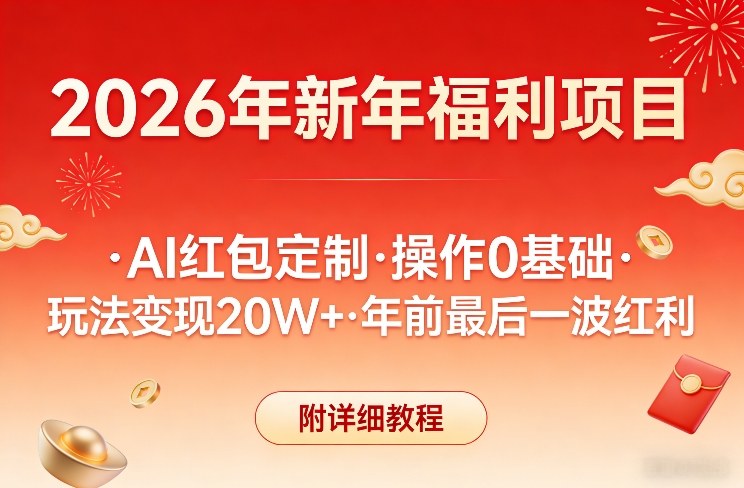 新年福利项目，AI红包定制，操作0基础，玩法变现20W+年前最后一波红利，附详细教程瀚萌资源网-网赚网-网赚项目网-虚拟资源网-国学资源网-易学资源网-本站有全网最新网赚项目-易学课程资源-中医课程资源的在线下载网站！瀚萌资源网