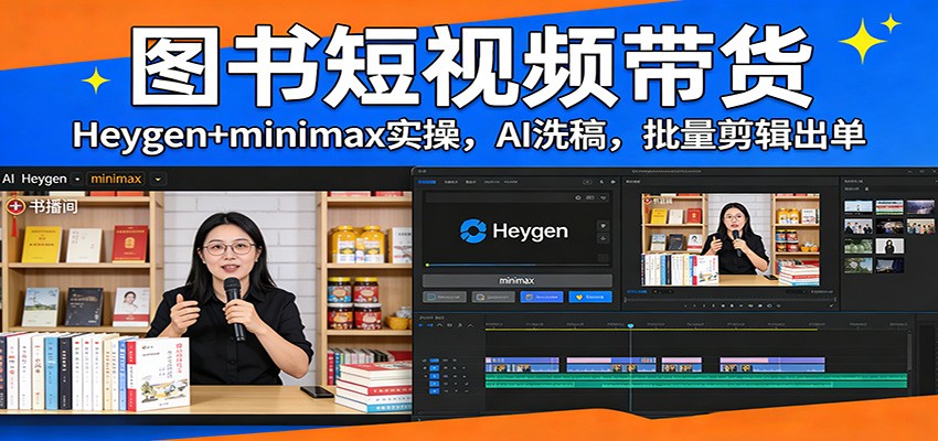 图书短视频带货：Heygen+minimax实操，AI洗稿 ，批量剪辑出单瀚萌资源网-网赚网-网赚项目网-虚拟资源网-国学资源网-易学资源网-本站有全网最新网赚项目-易学课程资源-中医课程资源的在线下载网站！瀚萌资源网