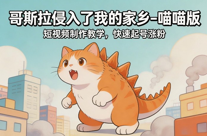 哥斯拉侵入了我的家乡–喵喵版短视频制作教学，快速起号涨粉瀚萌资源网-网赚网-网赚项目网-虚拟资源网-国学资源网-易学资源网-本站有全网最新网赚项目-易学课程资源-中医课程资源的在线下载网站！瀚萌资源网