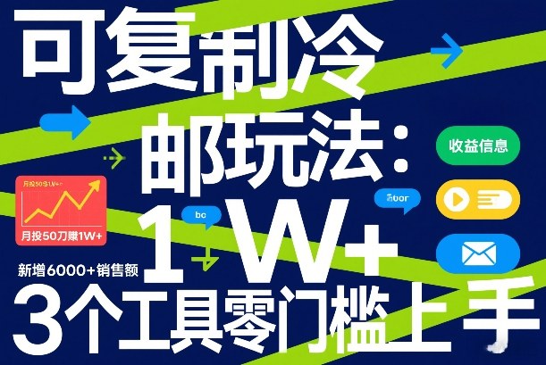 可复制冷邮件玩法：月投50刀賺1W+，新增6000+销售额，3个工具零门槛上手瀚萌资源网-网赚网-网赚项目网-虚拟资源网-国学资源网-易学资源网-本站有全网最新网赚项目-易学课程资源-中医课程资源的在线下载网站！瀚萌资源网