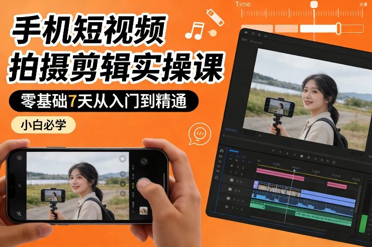 手机短视频拍摄剪辑实操课，零基础7天从入门到精通，小白必学瀚萌资源网-网赚网-网赚项目网-虚拟资源网-国学资源网-易学资源网-本站有全网最新网赚项目-易学课程资源-中医课程资源的在线下载网站！瀚萌资源网