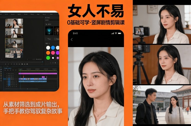 0基础可学！《女人不易》竖屏剧情剪辑课，从素材筛选到成片输出，手把手教你驾驭复杂故事瀚萌资源网-网赚网-网赚项目网-虚拟资源网-国学资源网-易学资源网-本站有全网最新网赚项目-易学课程资源-中医课程资源的在线下载网站！瀚萌资源网