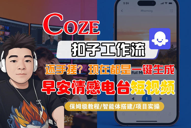 【Coze工作流搭建实操教程】【coze】早安情感电台日签视频还在手动做？用扣子工作流自动生成，省时90%瀚萌资源网-网赚网-网赚项目网-虚拟资源网-国学资源网-易学资源网-本站有全网最新网赚项目-易学课程资源-中医课程资源的在线下载网站！瀚萌资源网