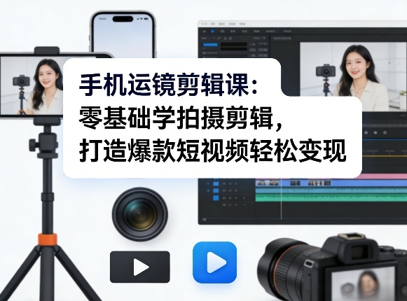 手机运镜剪辑课：零基础学拍摄剪辑，打造爆款短视频轻松变现瀚萌资源网-网赚网-网赚项目网-虚拟资源网-国学资源网-易学资源网-本站有全网最新网赚项目-易学课程资源-中医课程资源的在线下载网站！瀚萌资源网