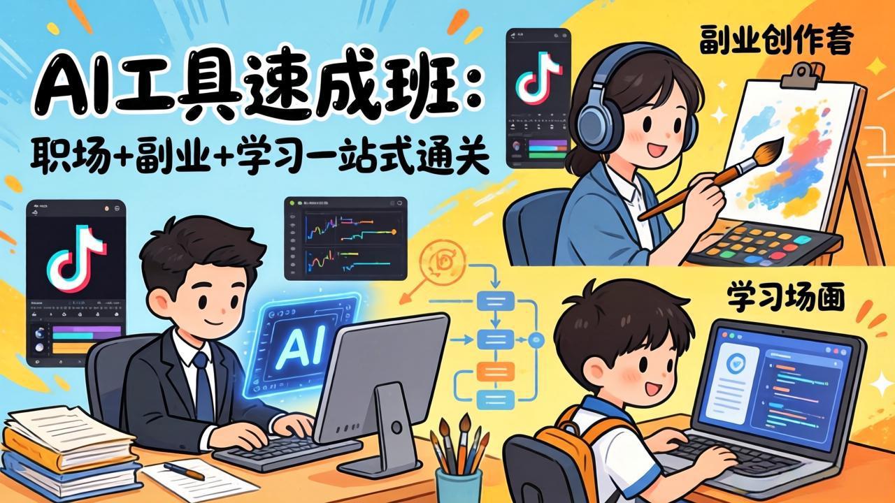 （17650期）AI工具速成班：职场+副业+学习一站式通关，20+爆款类型+剪映技巧+抖音算法，0基础快速上手瀚萌资源网-网赚网-网赚项目网-虚拟资源网-国学资源网-易学资源网-本站有全网最新网赚项目-易学课程资源-中医课程资源的在线下载网站！瀚萌资源网