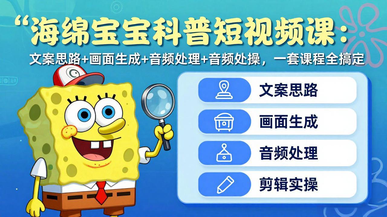 （17756期）海绵宝宝科普短视频课：文案思路+画面生成+音频处理+剪辑实操，一套课程全搞定瀚萌资源网-网赚网-网赚项目网-虚拟资源网-国学资源网-易学资源网-本站有全网最新网赚项目-易学课程资源-中医课程资源的在线下载网站！瀚萌资源网