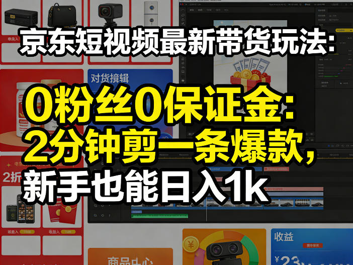 京东短视频最新带货玩法，0粉丝0保证金，2分钟剪一条爆款，新手也能日入1k+【揭秘】瀚萌资源网-网赚网-网赚项目网-虚拟资源网-国学资源网-易学资源网-本站有全网最新网赚项目-易学课程资源-中医课程资源的在线下载网站！瀚萌资源网