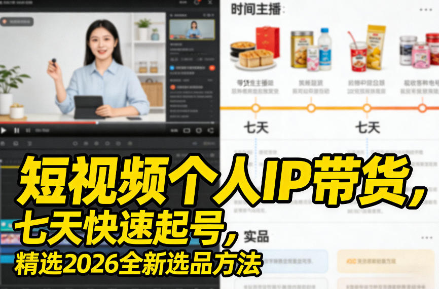 短视频个人IP带货，七天快速起号，精选2026全新选品方法瀚萌资源网-网赚网-网赚项目网-虚拟资源网-国学资源网-易学资源网-本站有全网最新网赚项目-易学课程资源-中医课程资源的在线下载网站！瀚萌资源网