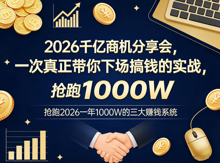 2026千亿商机分享会，一次真正带你下场搞钱的实战，抢跑2026一年1000W的三大賺钱系统瀚萌资源网-网赚网-网赚项目网-虚拟资源网-国学资源网-易学资源网-本站有全网最新网赚项目-易学课程资源-中医课程资源的在线下载网站！瀚萌资源网