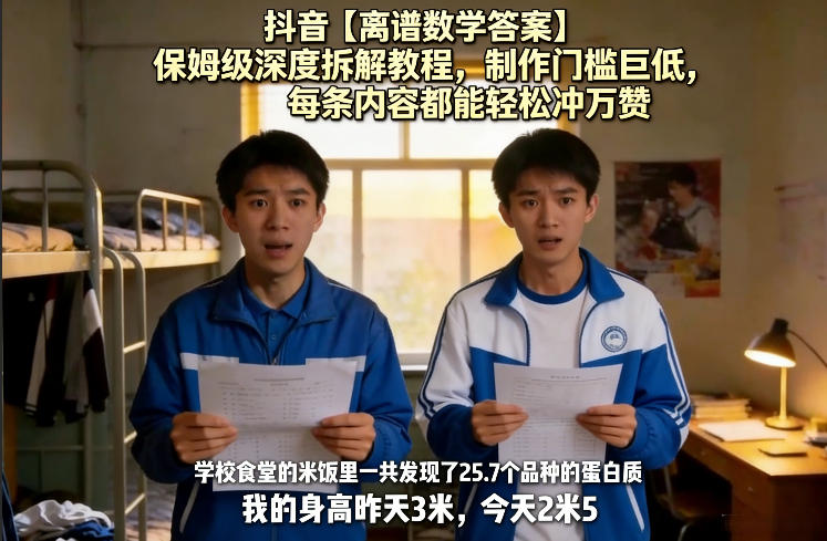 抖音【离谱数学答案】保姆级深度拆解教程，制作门槛巨低，每条内容都能轻松冲万赞，附详细步骤瀚萌资源网-网赚网-网赚项目网-虚拟资源网-国学资源网-易学资源网-本站有全网最新网赚项目-易学课程资源-中医课程资源的在线下载网站！瀚萌资源网