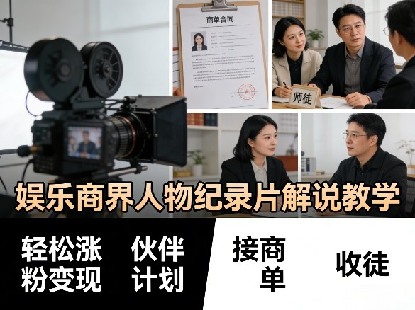 娱乐商界人物纪录片解说教学，轻松涨粉变现，伙伴计划，接商单，收徒等瀚萌资源网-网赚网-网赚项目网-虚拟资源网-国学资源网-易学资源网-本站有全网最新网赚项目-易学课程资源-中医课程资源的在线下载网站！瀚萌资源网