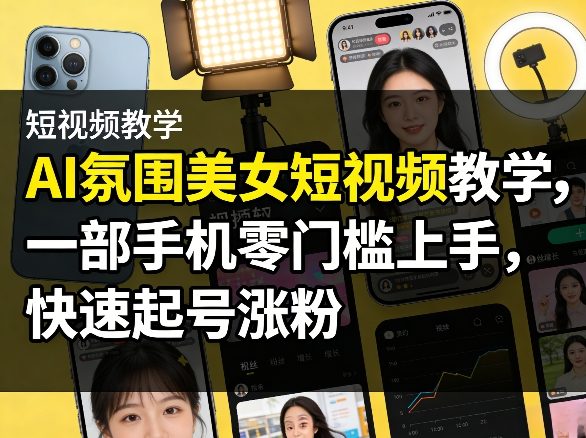 AI氛围美女短视频教学，一部手机零门槛上手，快速起号涨粉瀚萌资源网-网赚网-网赚项目网-虚拟资源网-国学资源网-易学资源网-本站有全网最新网赚项目-易学课程资源-中医课程资源的在线下载网站！瀚萌资源网