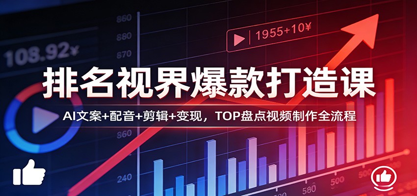 排名视界爆款打造课：AI文案+配音+剪辑+变现，TOP盘点视频制作全流程瀚萌资源网-网赚网-网赚项目网-虚拟资源网-国学资源网-易学资源网-本站有全网最新网赚项目-易学课程资源-中医课程资源的在线下载网站！瀚萌资源网