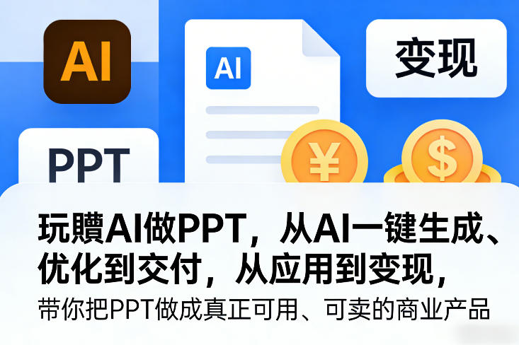 玩賺AI做PPT，从AI一键生成、优化到交付，从应用到变现，带你把PPT做成真正可用、可卖的商业产品瀚萌资源网-网赚网-网赚项目网-虚拟资源网-国学资源网-易学资源网-本站有全网最新网赚项目-易学课程资源-中医课程资源的在线下载网站！瀚萌资源网