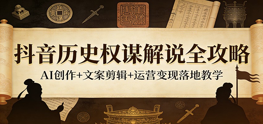 抖音历史权谋解说全攻略：AI创作+文案剪辑+运营变现落地教学瀚萌资源网-网赚网-网赚项目网-虚拟资源网-国学资源网-易学资源网-本站有全网最新网赚项目-易学课程资源-中医课程资源的在线下载网站！瀚萌资源网