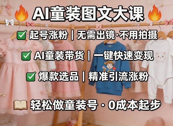 AI童装图文剪辑，某社群童装图文大课，起号涨粉、AI童装带货、爆款选品，无需出镜和拍摄瀚萌资源网-网赚网-网赚项目网-虚拟资源网-国学资源网-易学资源网-本站有全网最新网赚项目-易学课程资源-中医课程资源的在线下载网站！瀚萌资源网