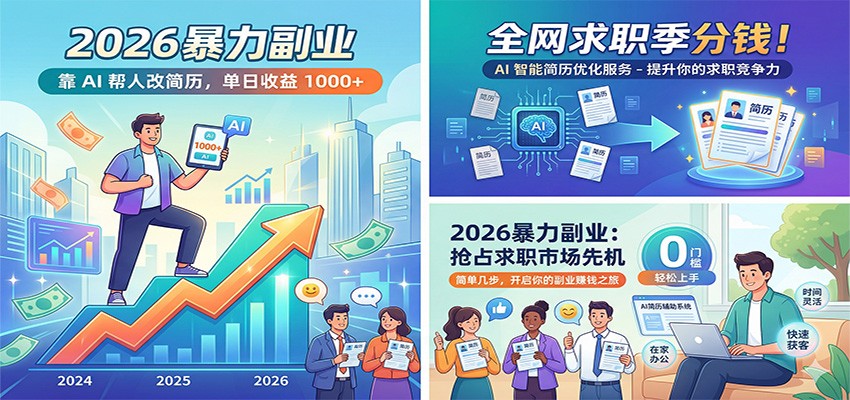 2026暴力副业：靠AI帮人改简历，单日收益1000+，全网求职季分钱瀚萌资源网-网赚网-网赚项目网-虚拟资源网-国学资源网-易学资源网-本站有全网最新网赚项目-易学课程资源-中医课程资源的在线下载网站！瀚萌资源网