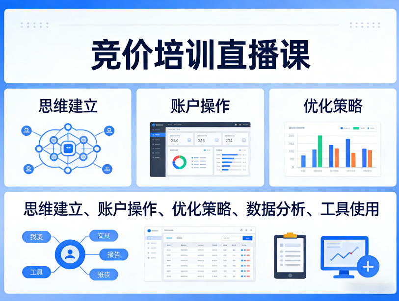 竞价培训直播课，覆盖思维建立、账户操作、优化策略、数据分析、工具使用等，全方位提升效果瀚萌资源网-网赚网-网赚项目网-虚拟资源网-国学资源网-易学资源网-本站有全网最新网赚项目-易学课程资源-中医课程资源的在线下载网站！瀚萌资源网